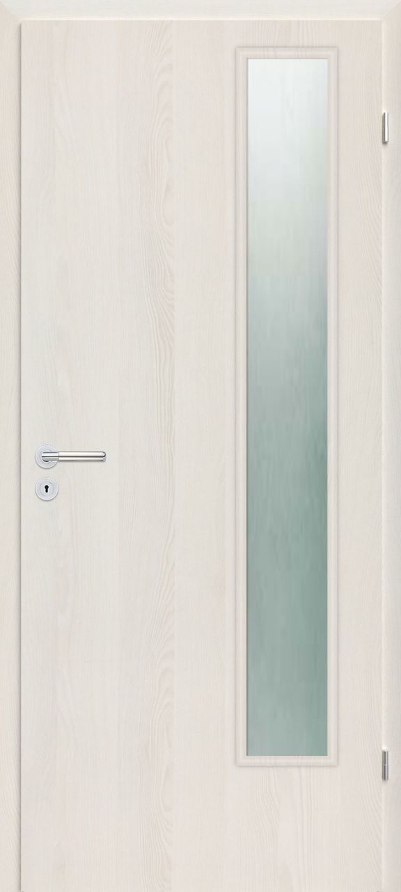 90x210 cm-es, egyszárnyú, beltéri ajtó, 9,5-14 cm-es átfogótokkal, A jelű üvegezéssel, 3D fehér kőris színben,