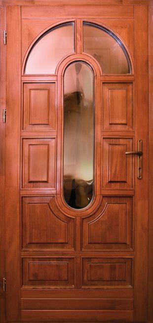 100x210 cm egyszárnyú borovi fenyő kültéri bejárati ajtó lazúr festett kivitelben tip:BJ04