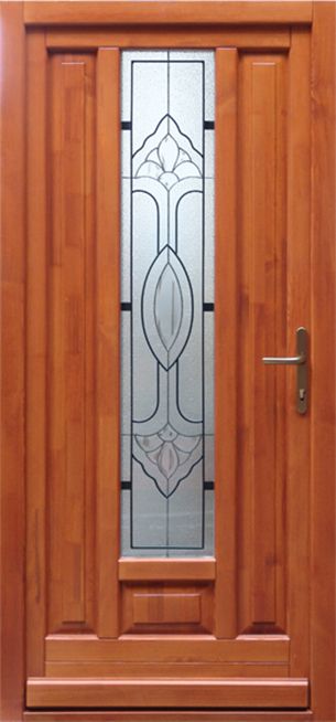 100x210 cm egyszárnyú borovi fenyő kültéri bejárati ajtó lazúr festett kivitelben tip:BJ10 díszüveges, rácsos