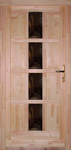 100x210 cm egyszárnyú borovi fenyő kültéri bejárati ajtó lazúr festett kivitelben tip:BJ12 - 4 üveges