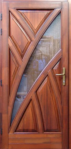 100x210 cm egyszárnyú borovi fenyő kültéri bejárati ajtó lazúr festett kivitelben tip:BJ15 Katedrál üveggel