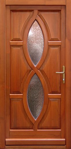 100x210 cm egyszárnyú borovi fenyő kültéri bejárati ajtó lazúr festett kivitelben tip:BJ19 üveges