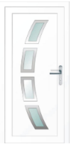 Műanyag bejárati ajtó típus: MODERN 6, 100x210 cm méretben, fehér színben HPL panel alu dekorral