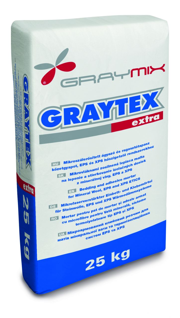 Graytex Extra homlokzati ragasztó és beágyazó, grafitos EPS vagy kőzetgyapot szigetelőlaphoz, 25kg/zsák