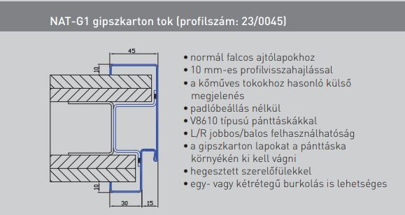 100x200 cm-es Novoferm NAT-G3/100 10 cm-es gipszkartonfalba acél, ajtótok, alapozott felülettel, 1,5 mm lemezvastagsággal