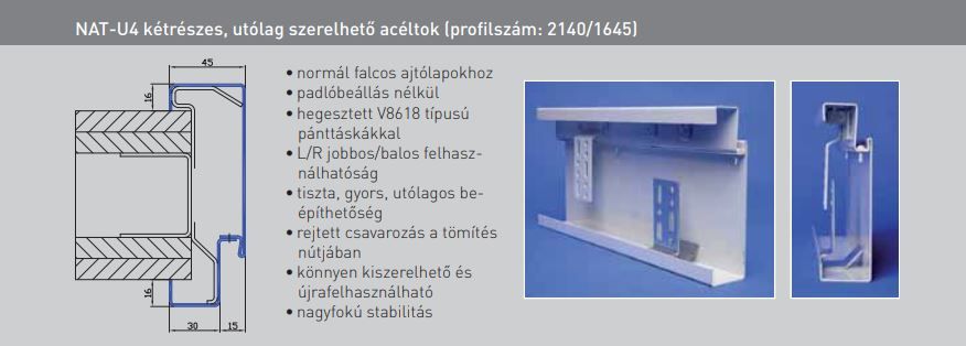 87,5x212,5 cm-es Novoferm NAT1 U4-150 utólag beépíthető ajtótok, 15 cm-es falba, alapozott felülettel, 1,5 mm acéllemezvastagsággal